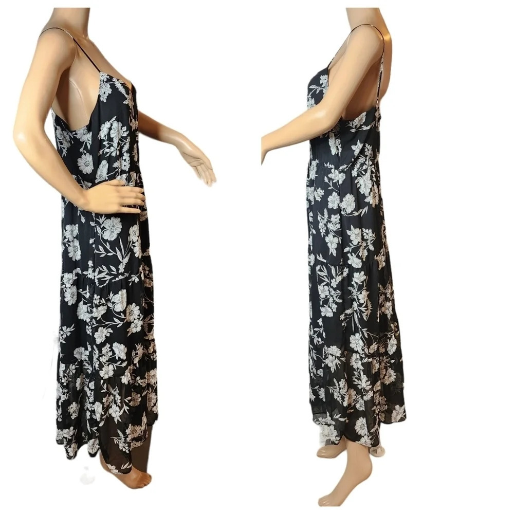 J. Crew midi dress. Ruffle hem. Black white floral. Size 12P - Picture 3 of 15